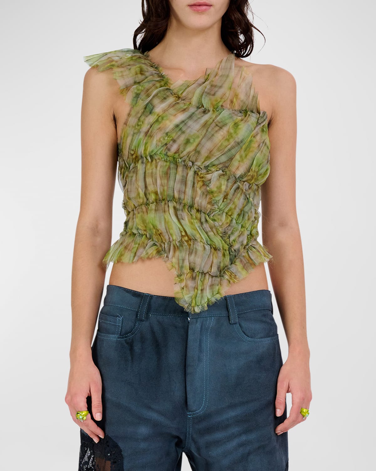 Collina Strada Jazzelle Ruched One-Shoulder Crop Top