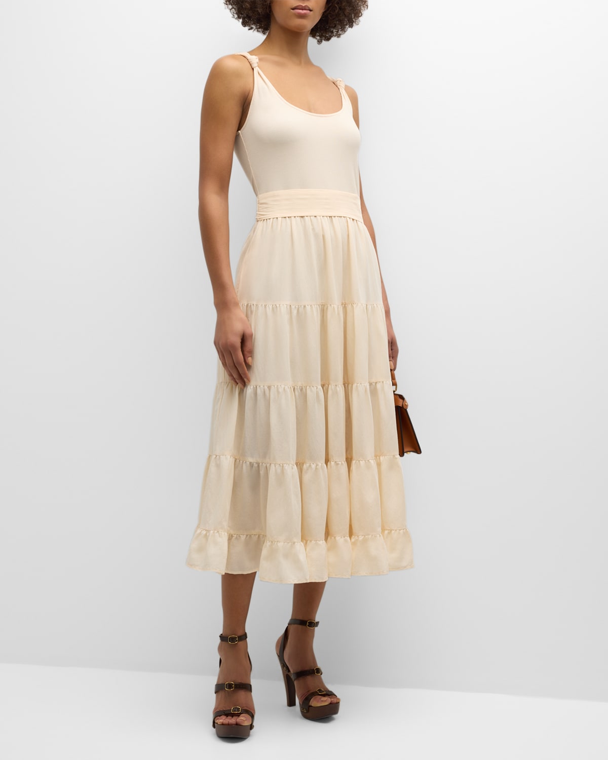 PAIGE Samosa Tiered A-Line Midi Dress