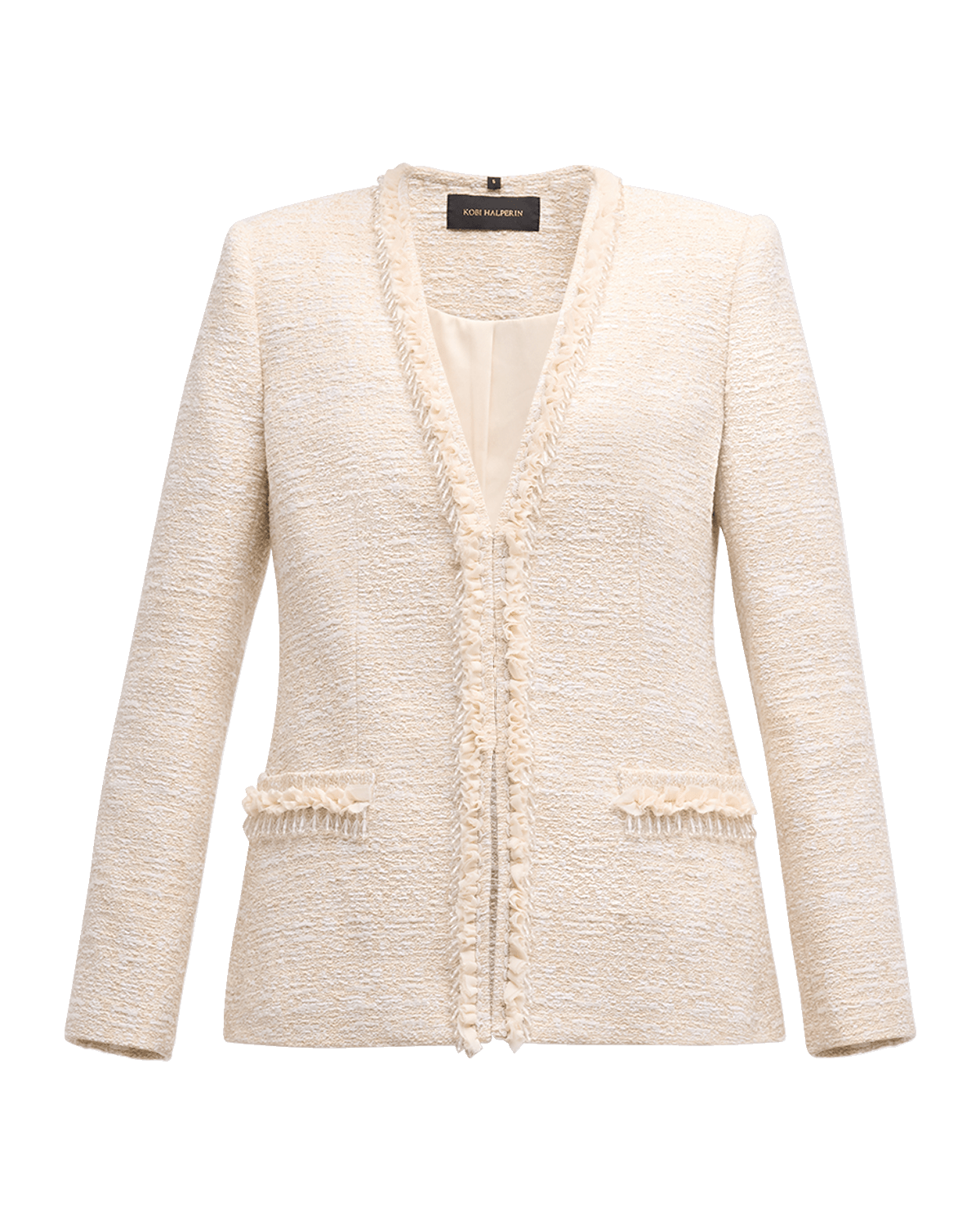 Kobi Halperin Jilly Beaded Ruffle-Trim Tweed Jacket