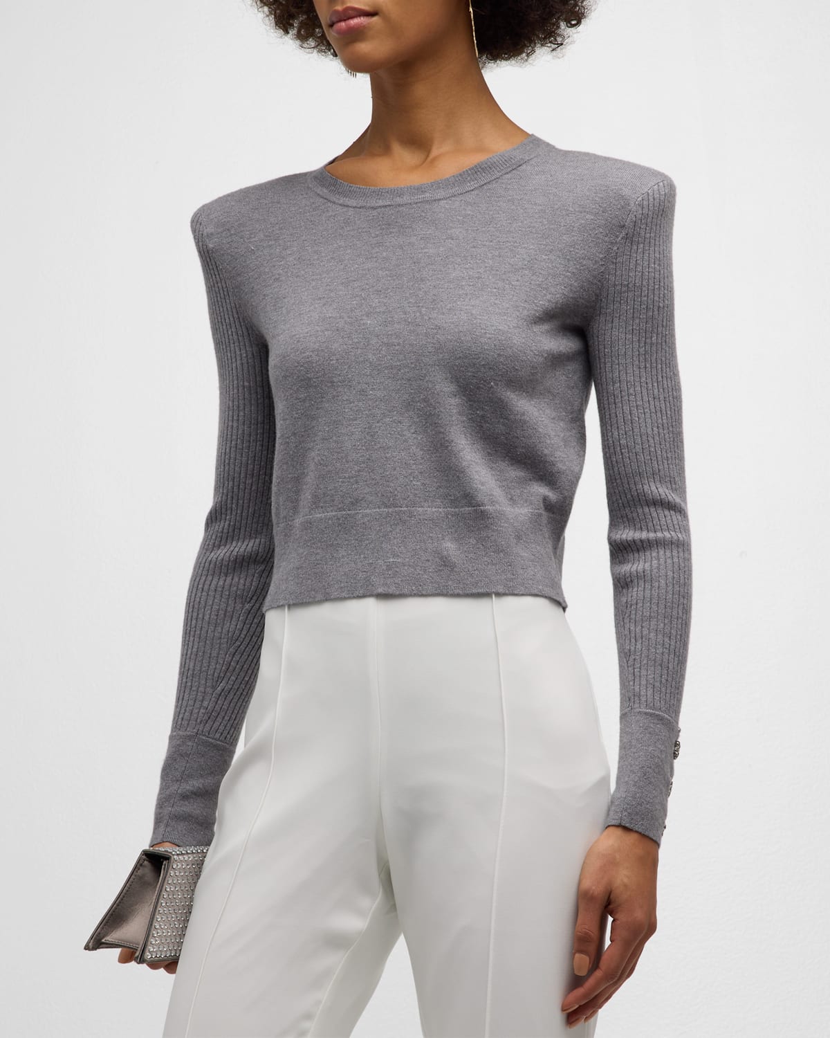 L'Agence Sky Cropped Strong-Shoulder Sweater