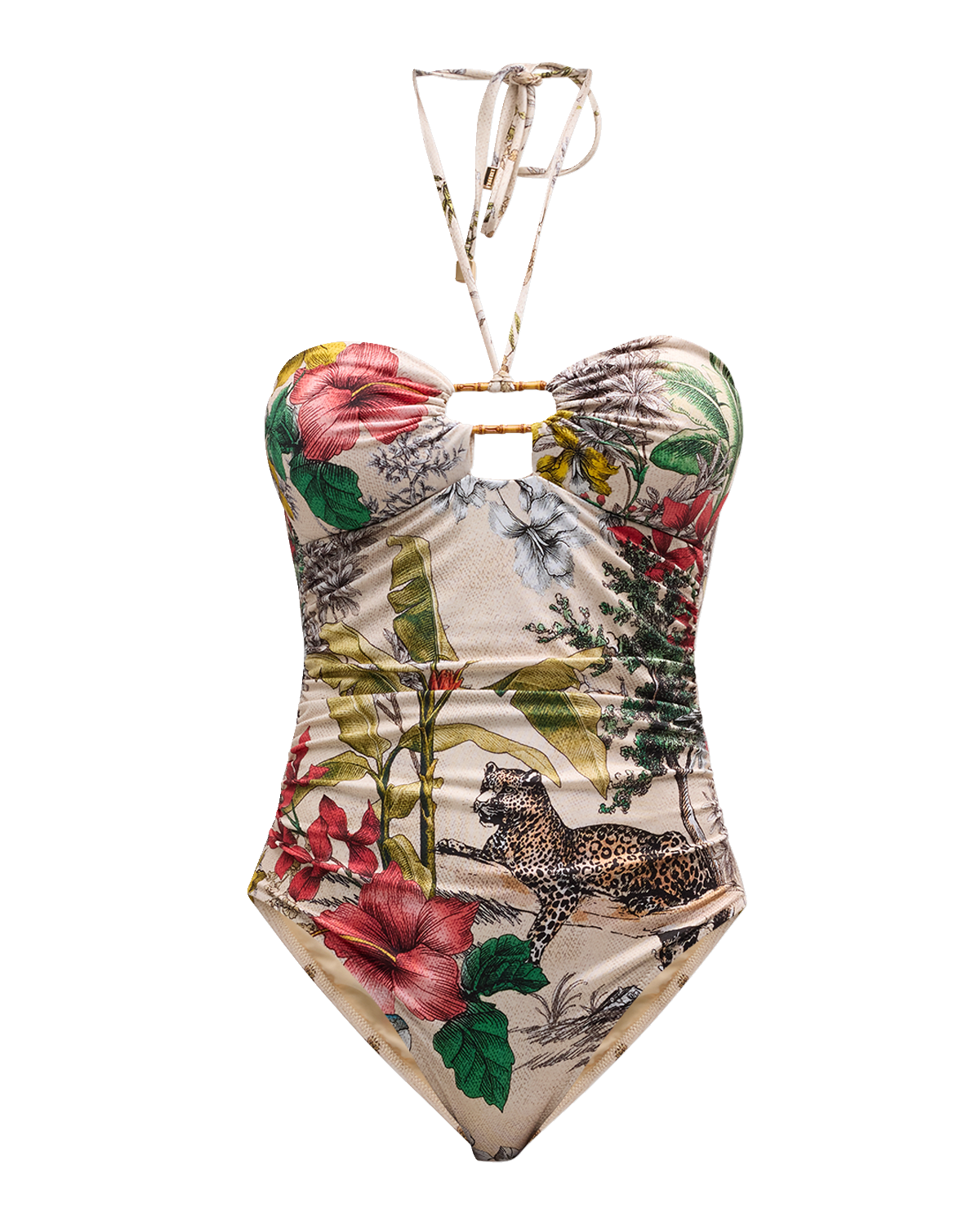 L'Agence Emilia Soft Jungle Halter Bandeau One-Piece Swimsuit