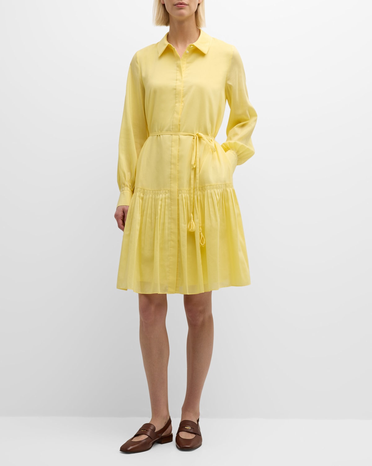 Kobi Halperin Viola Pleated Cotton-Silk Midi Shirtdress