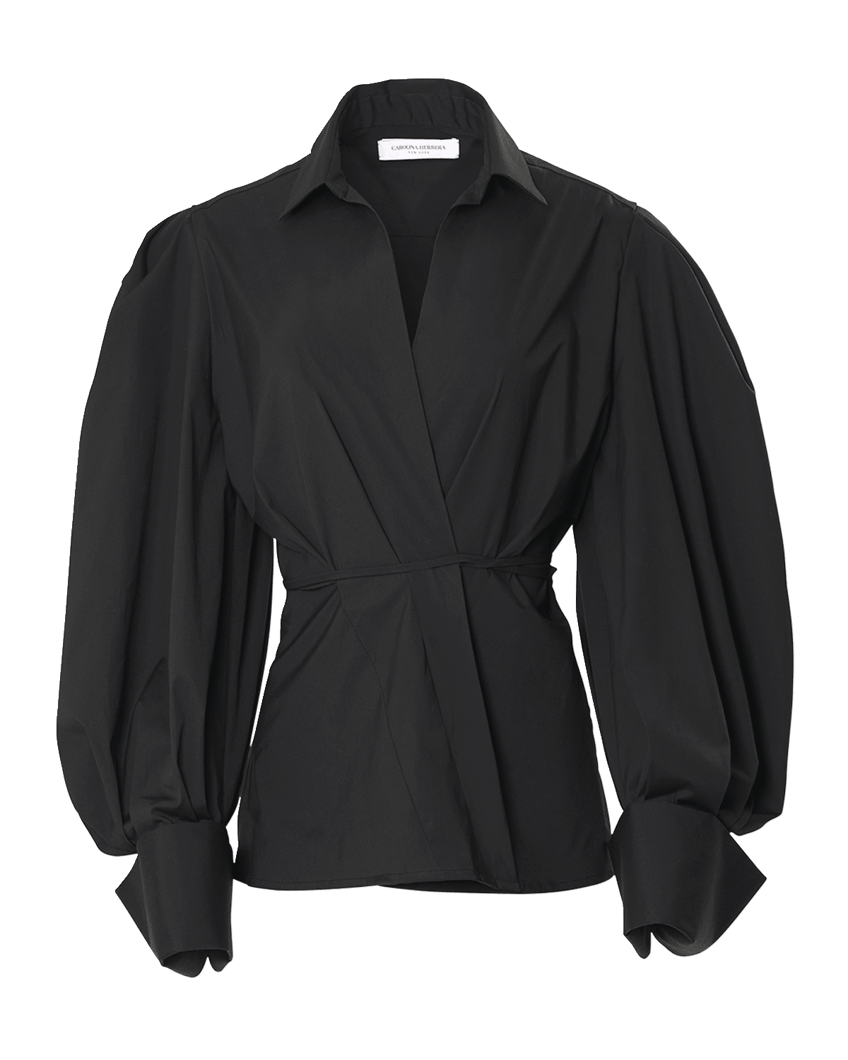 Carolina Herrera Collared Puff-Sleeve French-Cuff Wrap Top