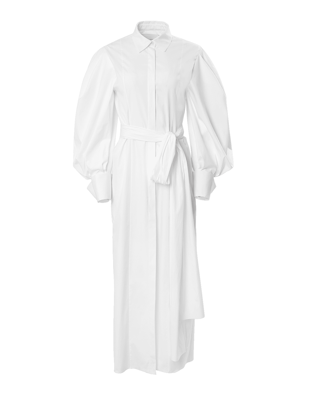 Carolina Herrera Puff-Sleeve Belted Column Midi Shirtdress