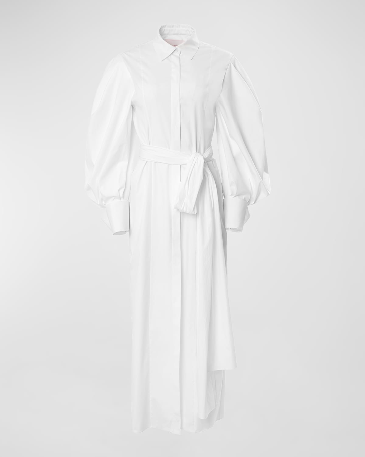Carolina Herrera Puff-Sleeve Belted Column Midi Shirtdress