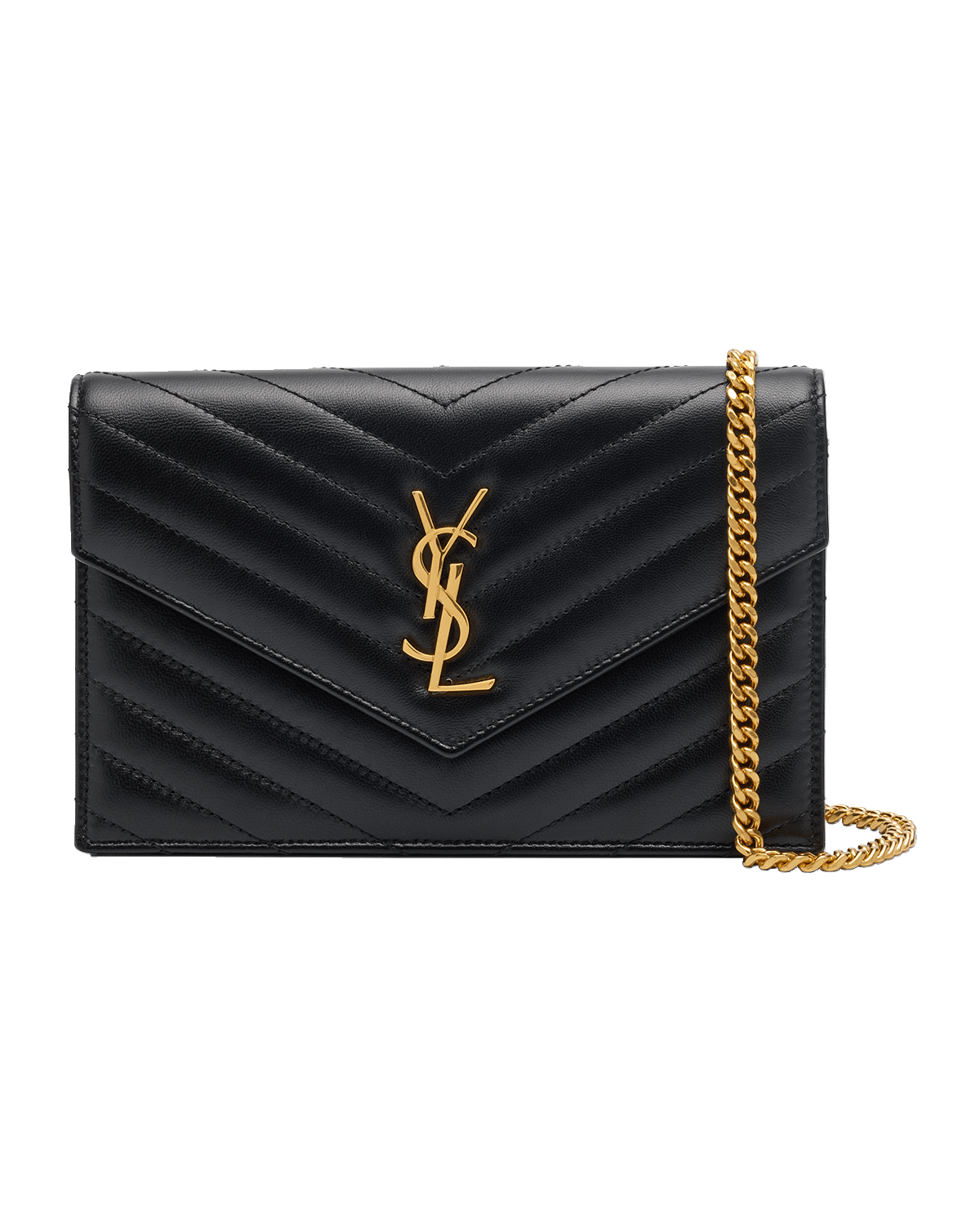 Saint Laurent Small YSL Wallet on Chain in Quilted Leather