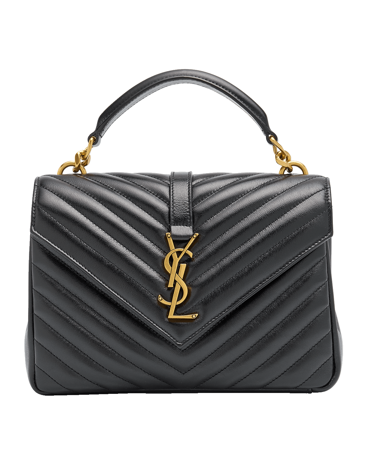 Saint Laurent College Medium YSL Flap Top-Handle Bag in Quilted Leather
