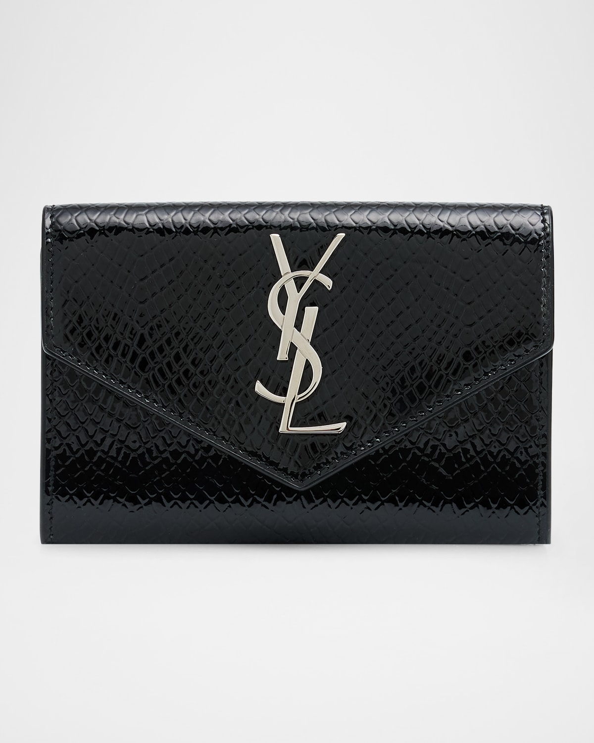 Saint Laurent Small YSL Flap Wallet in Python-Embossed Leather