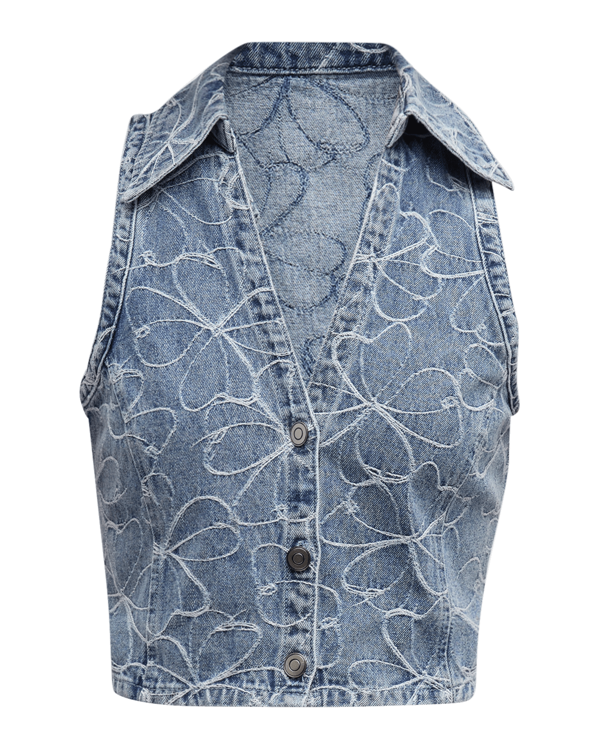 Ramy Brook Deacon Floral-Embroidered Denim Vest