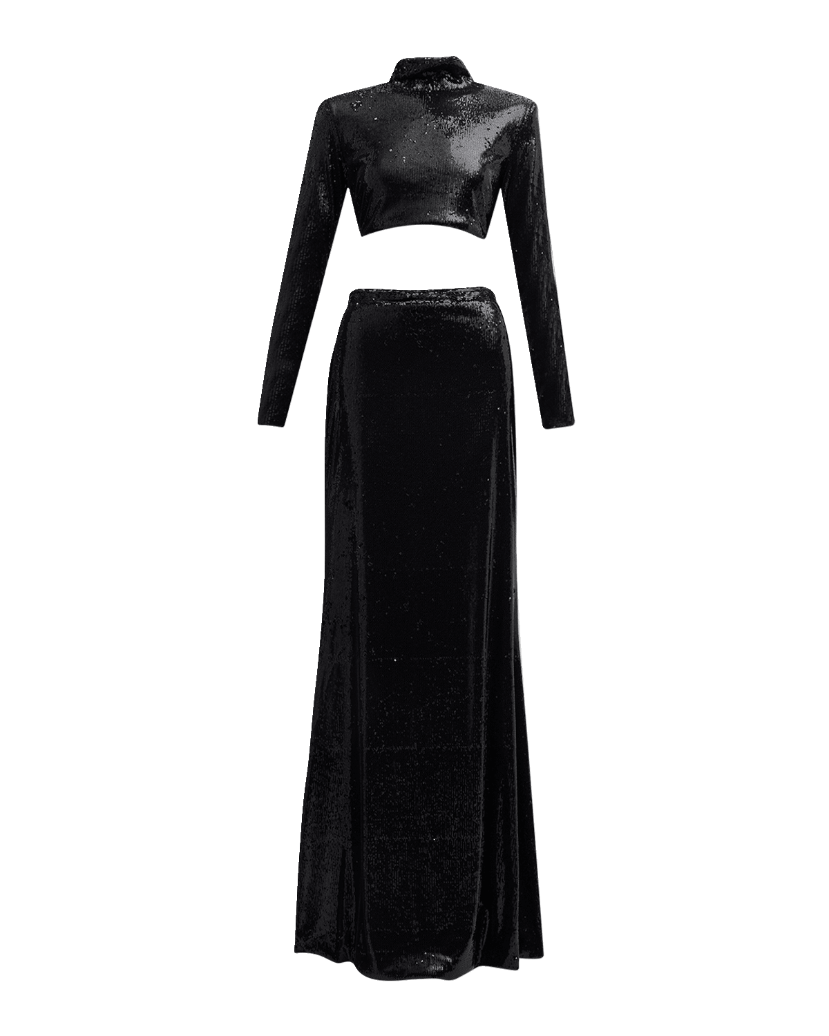 Roberto Cavalli Two-Piece Mock-Neck Long-Sleeve Sequined Gown