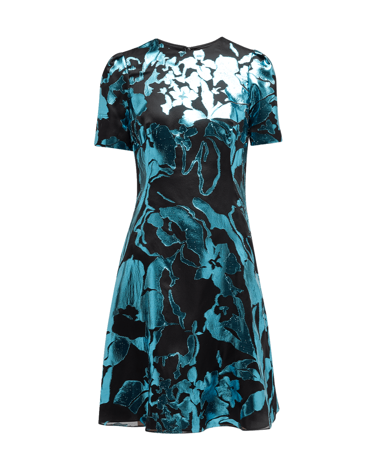 Pamella Roland Metallic Floral Fil Coupe Short-Sleeve Cocktail Dress