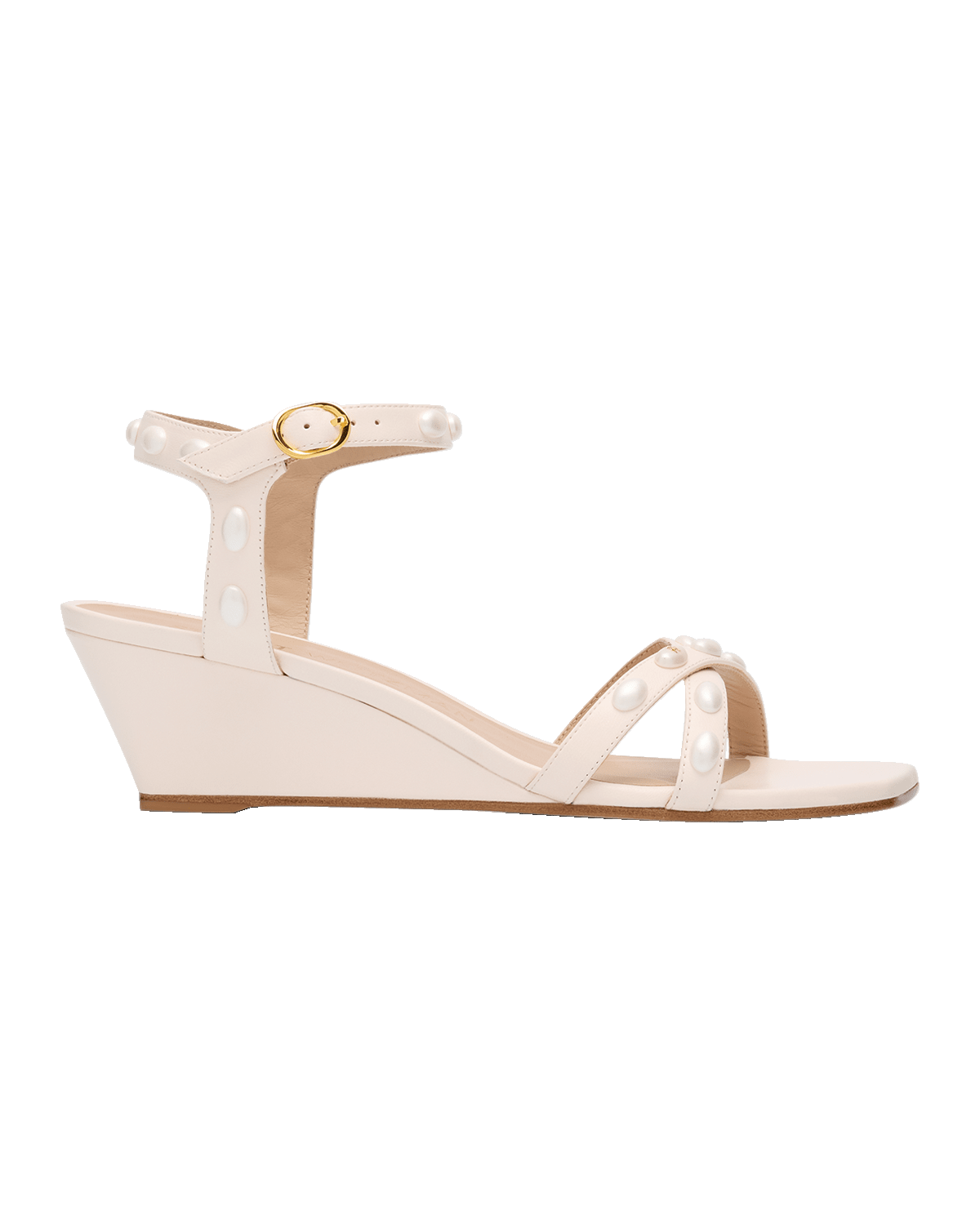 Stuart Weitzman Pearlita Leather Crisscross Wedge Sandals
