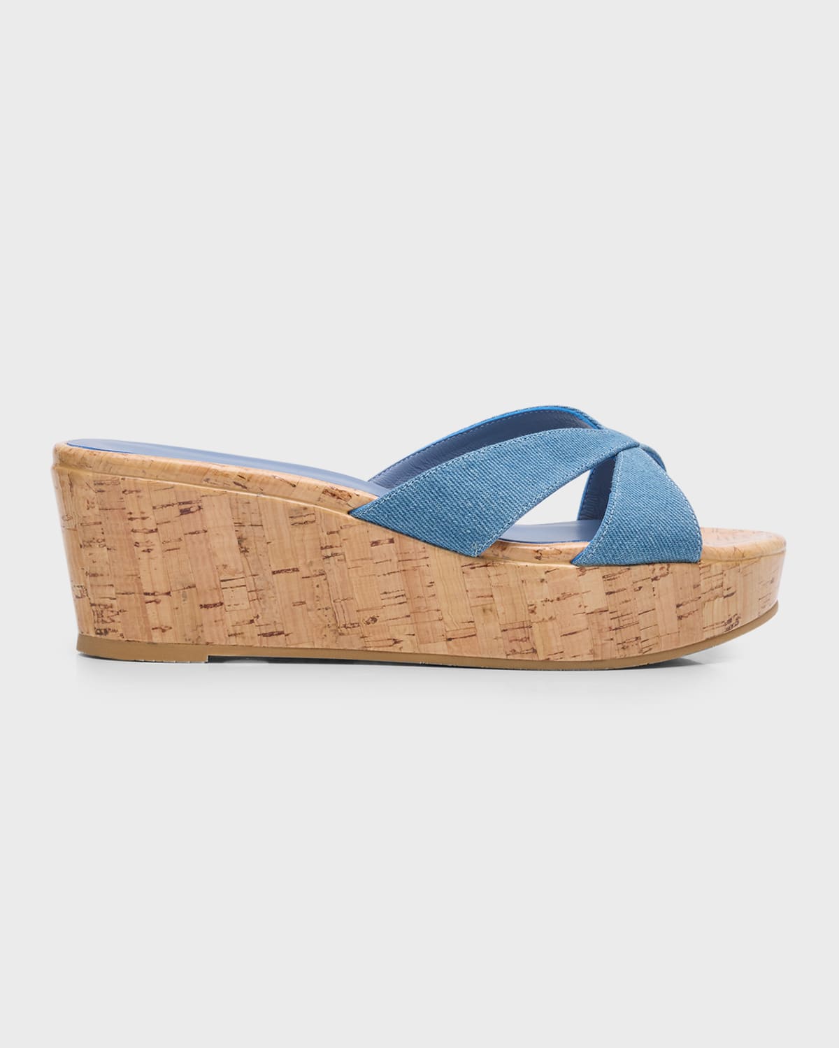 Stuart Weitzman Carmen Denim Crisscross Wedge Sandals