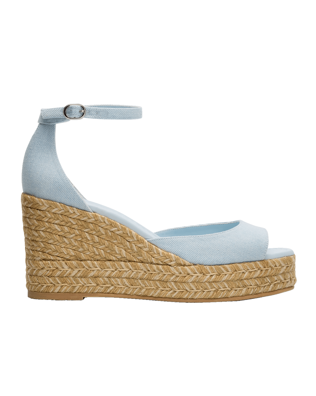 Stuart Weitzman Nudista Denim Ankle-Strap Wedge Espadrilles