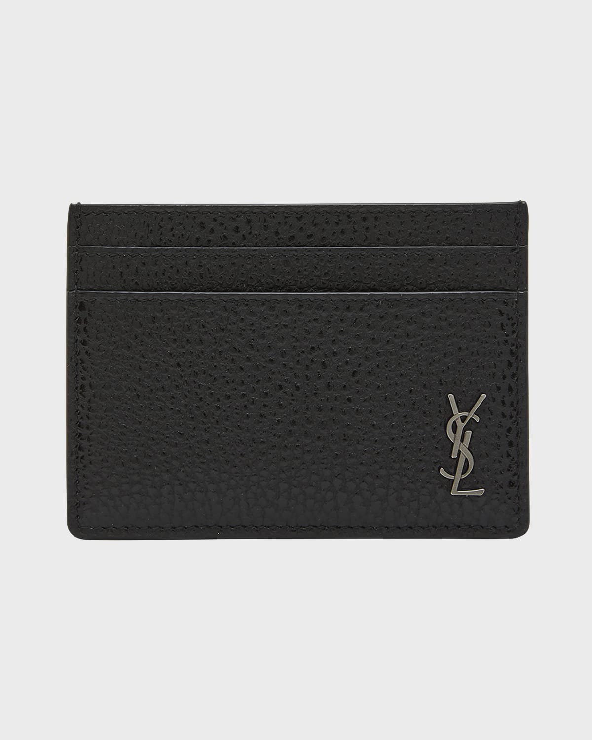Saint Laurent Men's Tiny Cassandre Pebbled Leather Card Case