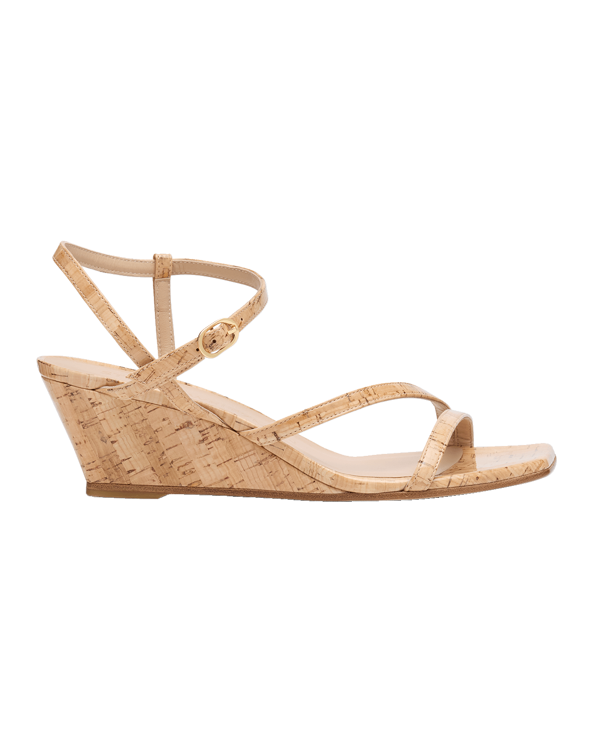 Stuart Weitzman Oasis Cork Ankle-Strap Wedge Sandals