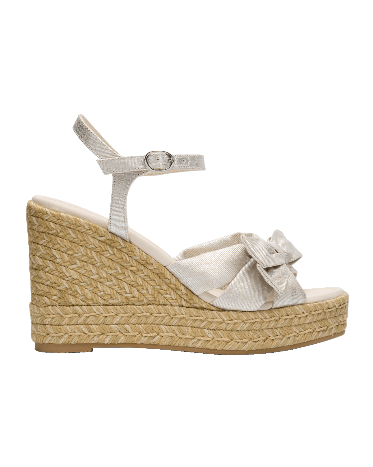 Stuart Weitzman Sofia Metallic Bow Wedge Espadrille Sandals
