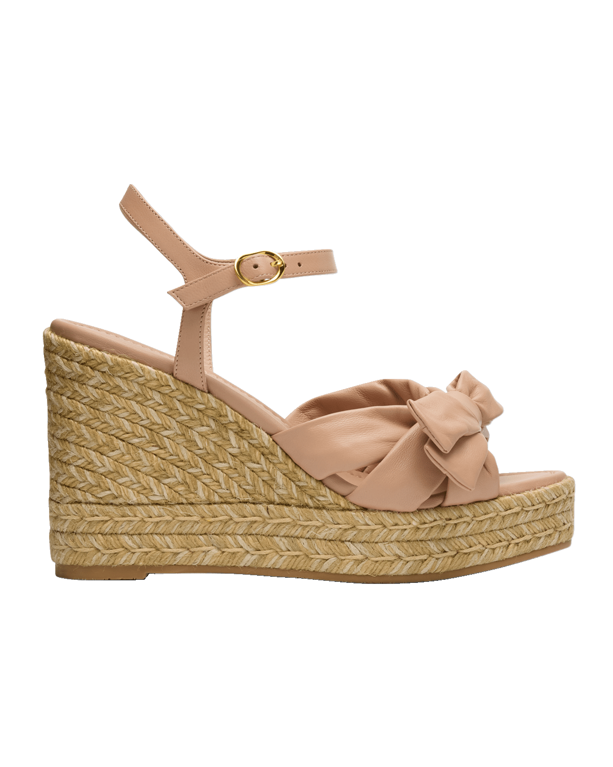 Stuart Weitzman Sofia Leather Bow Wedge Espadrille Sandals