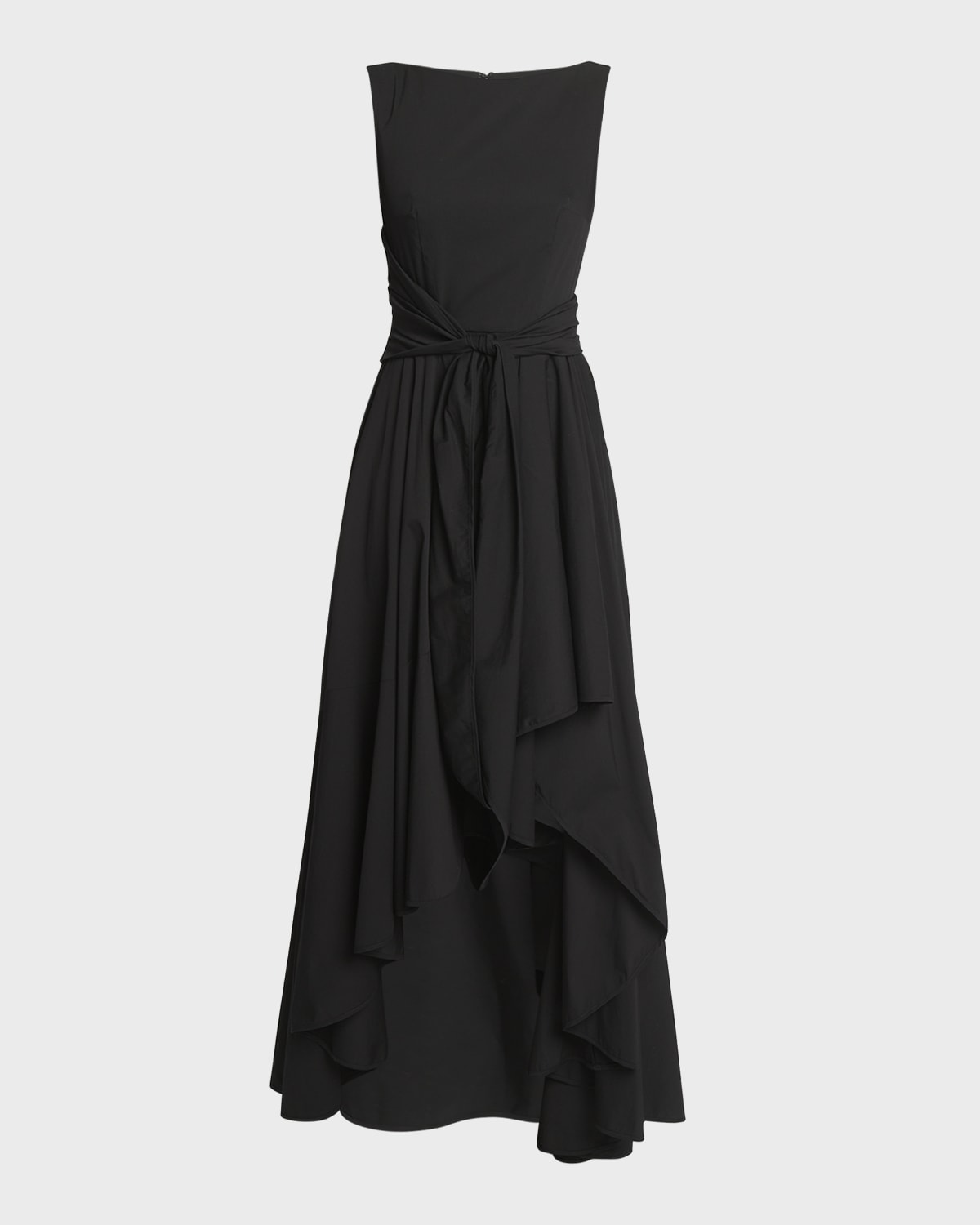 Talbot Runhof High-Neck Sleeveless Waist-Tie High-Low Dress