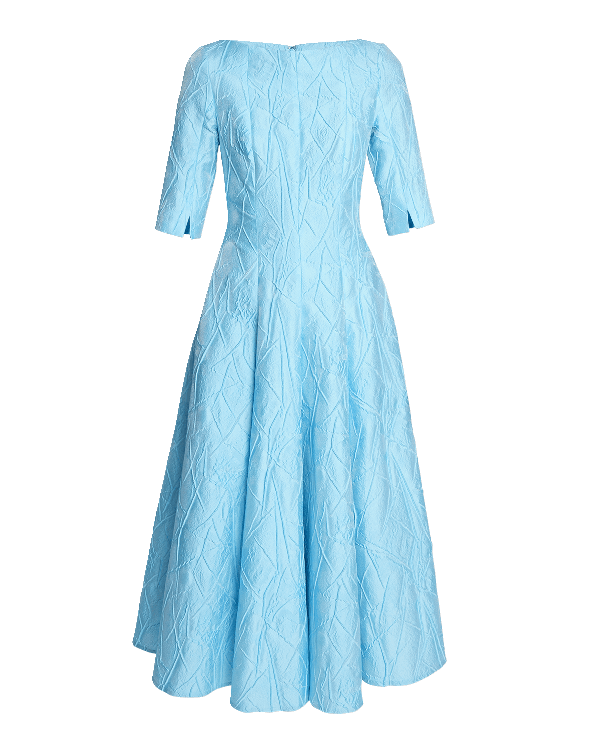 Talbot Runhof High-Neck Elbow-Sleeve Mikado Jacquard Midi Dress