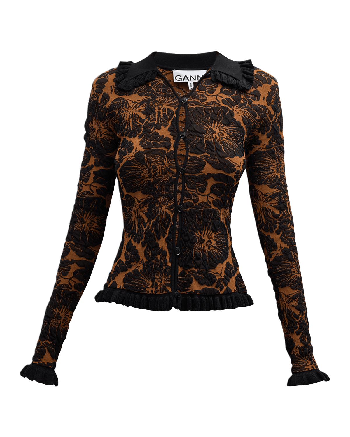 Ganni Ruffled 3D Floral Cardigan