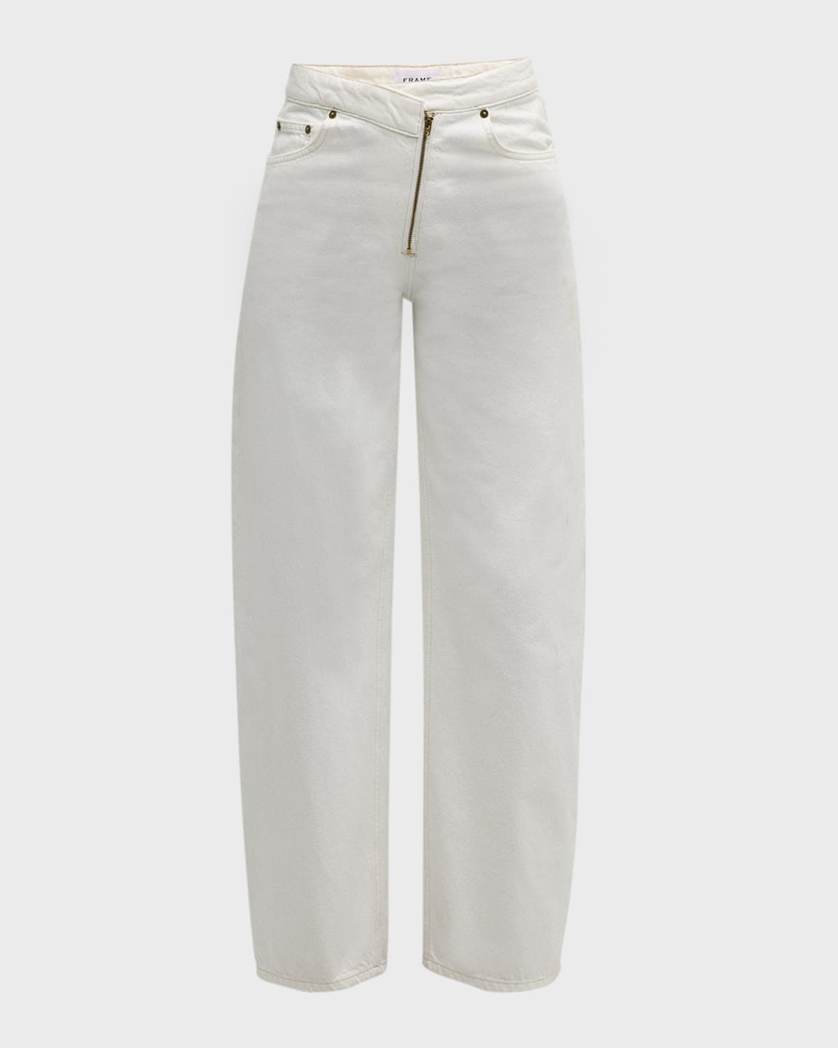 FRAME Barrel-Leg Crisscross Zip Jeans