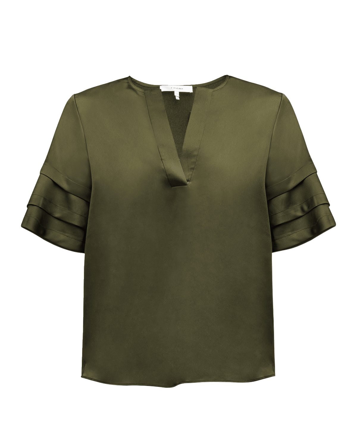 FRAME Tiered Short-Sleeve Satin Blouse