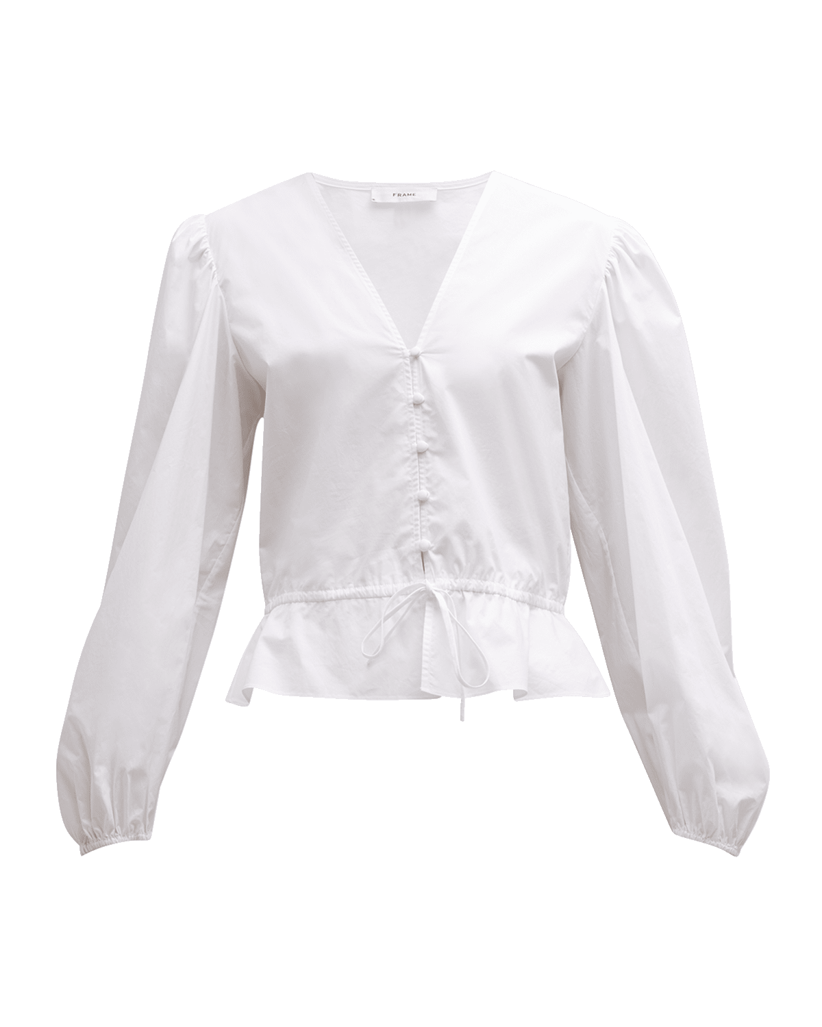 FRAME Cinched Organic Cotton V-Neck Blouse