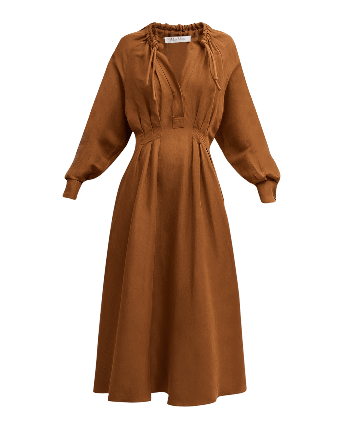 Max Mara Drina Pleated Maxi Dress with Cinched Neckline