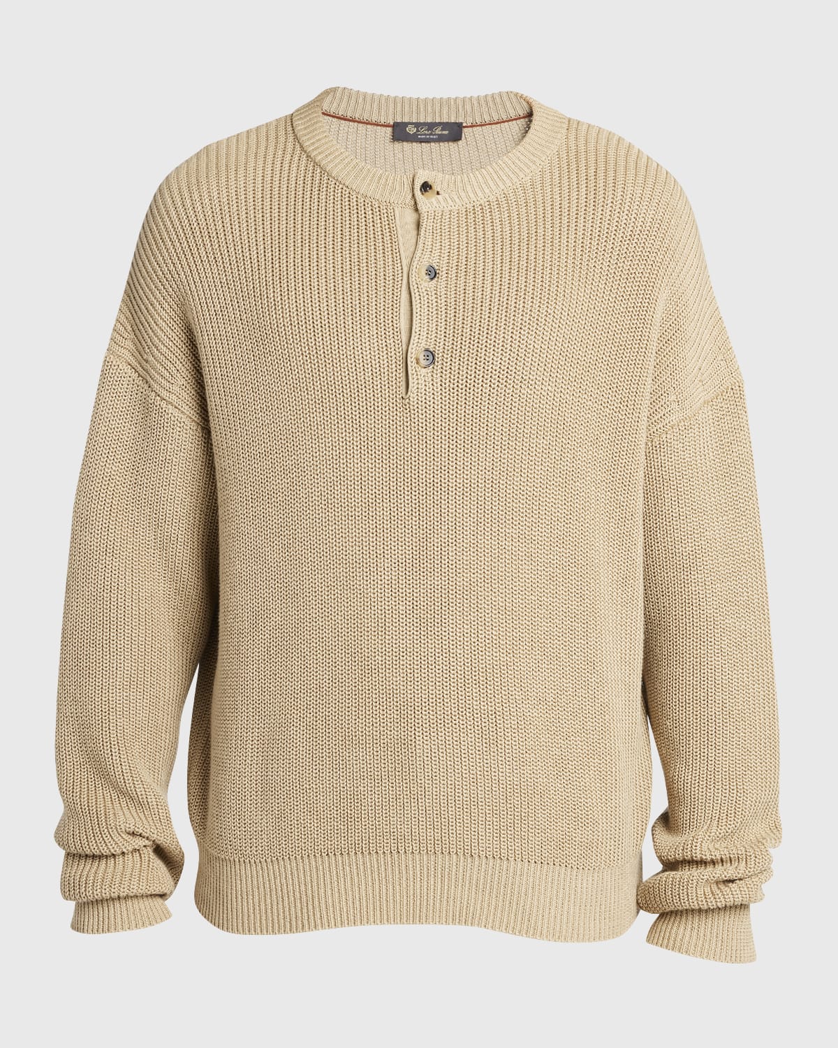 Loro Piana Men's Serafino Cotton 3-Button Crewneck Sweater