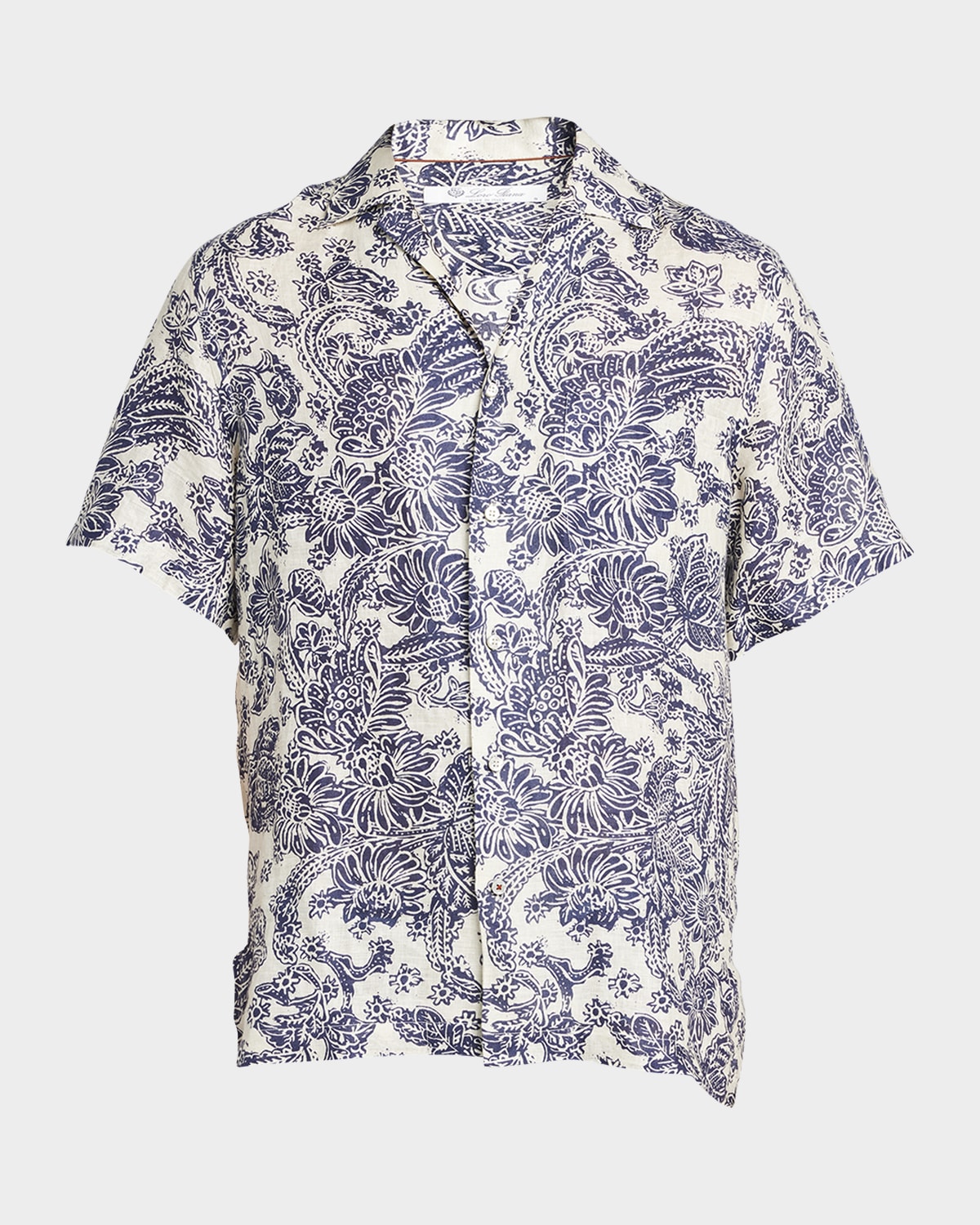 Loro Piana Men's Tindaro Linen Printed Camp Shirt