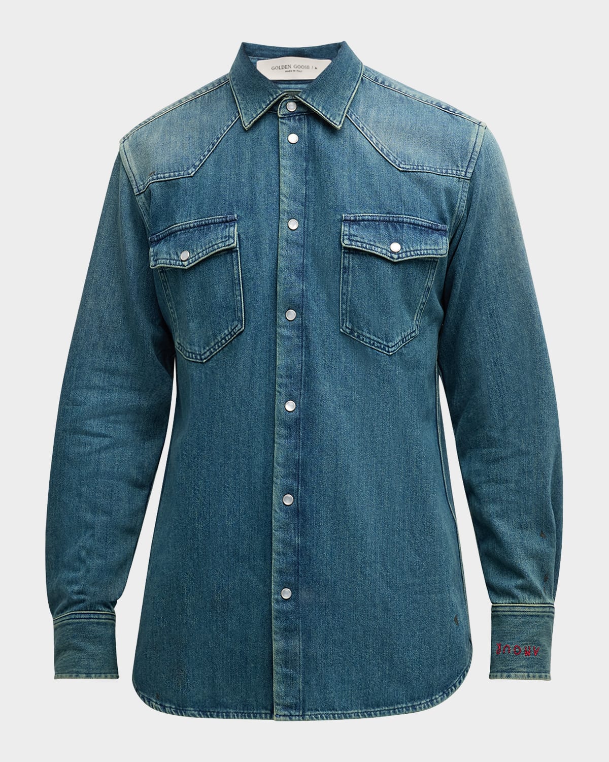 Golden Goose Men's Journey Dirty Wash Denim Shirt