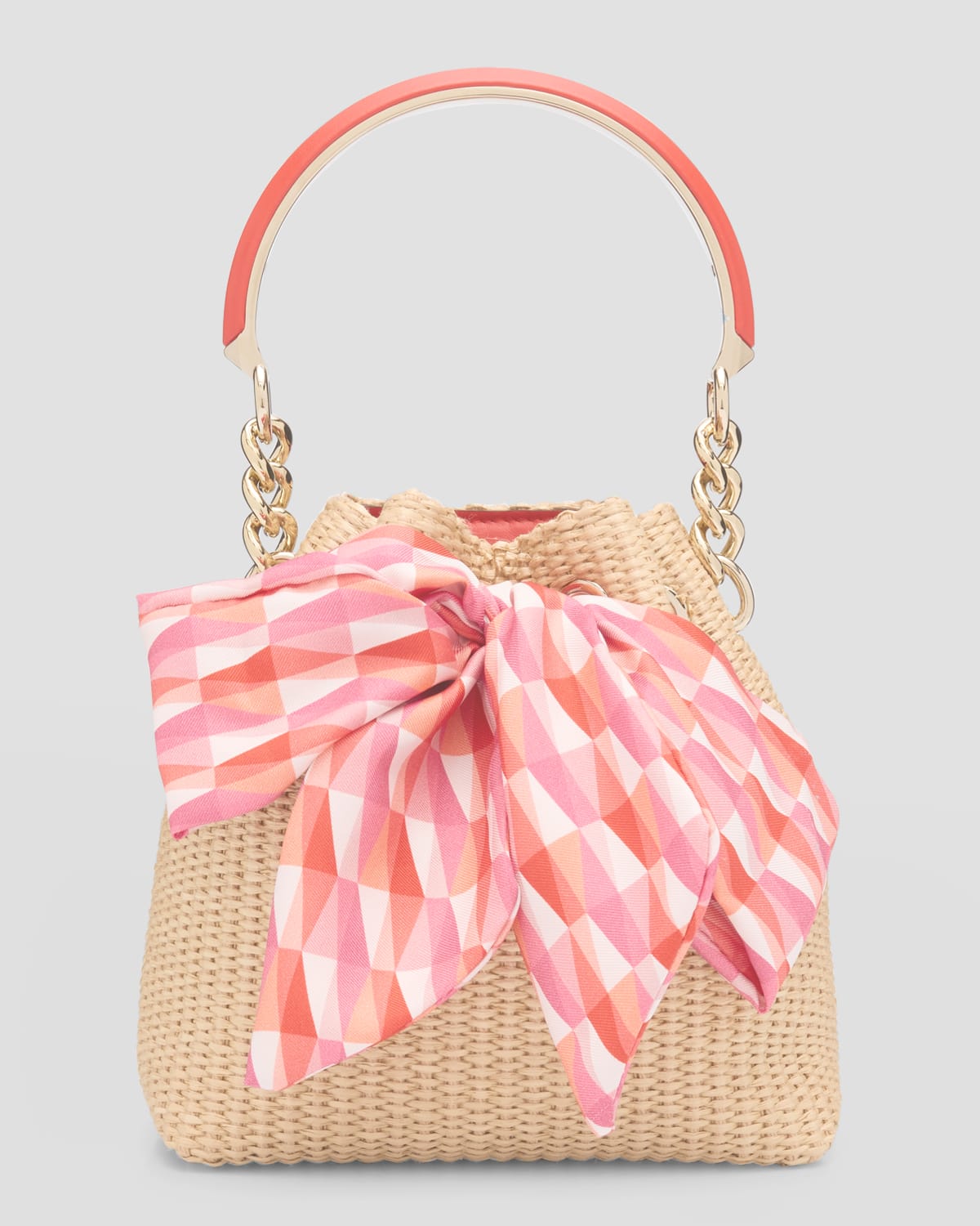 Jimmy Choo Bon Bon Bow Raffia Bucket Bag