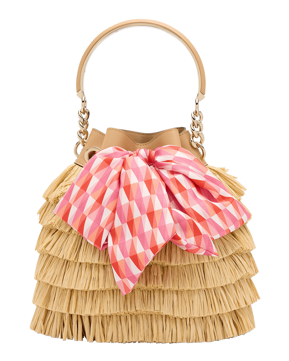 Jimmy Choo Bon Bon Fringe Raffia Bucket Bag