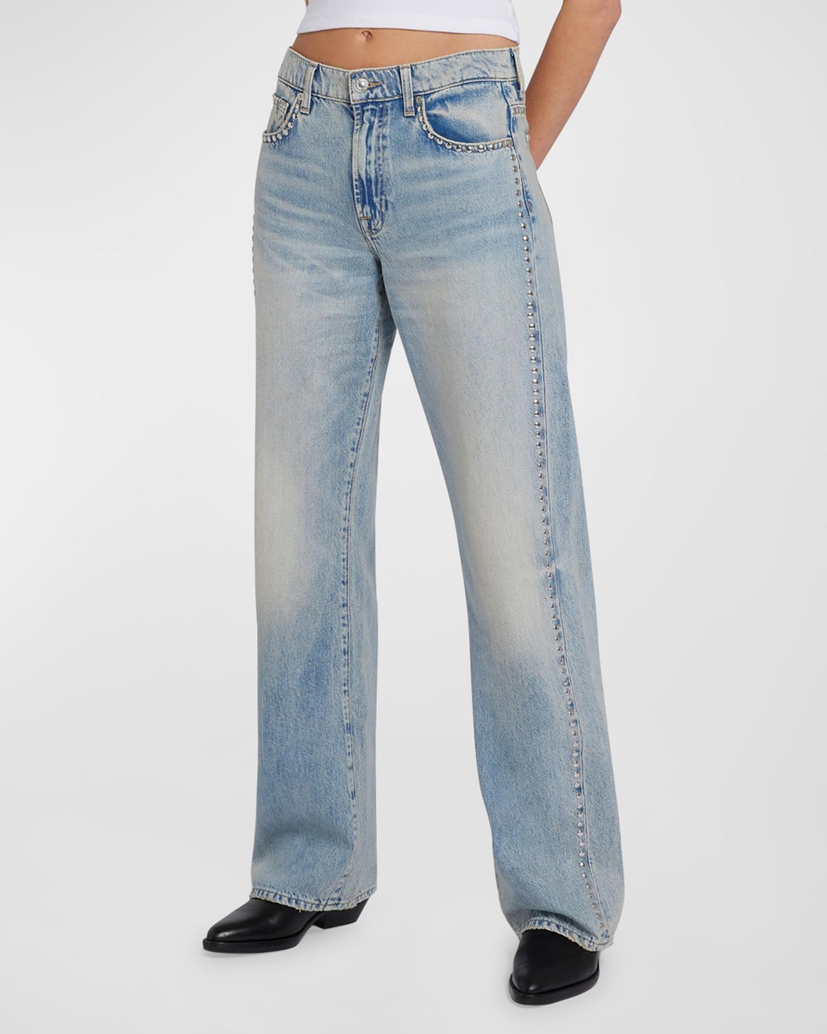7 for all mankind Tess Mid-Rise Straight Studded Jeans