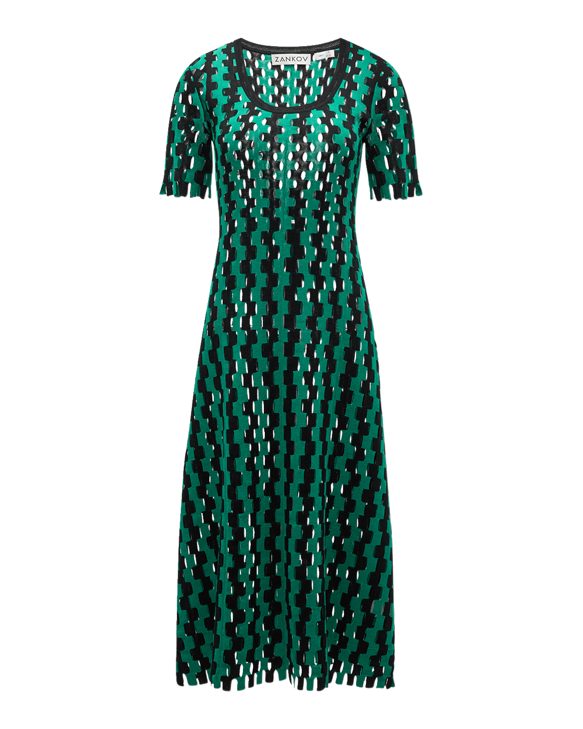ZANKOV Helen Wavy Open-Knit Short-Sleeve Midi Dress