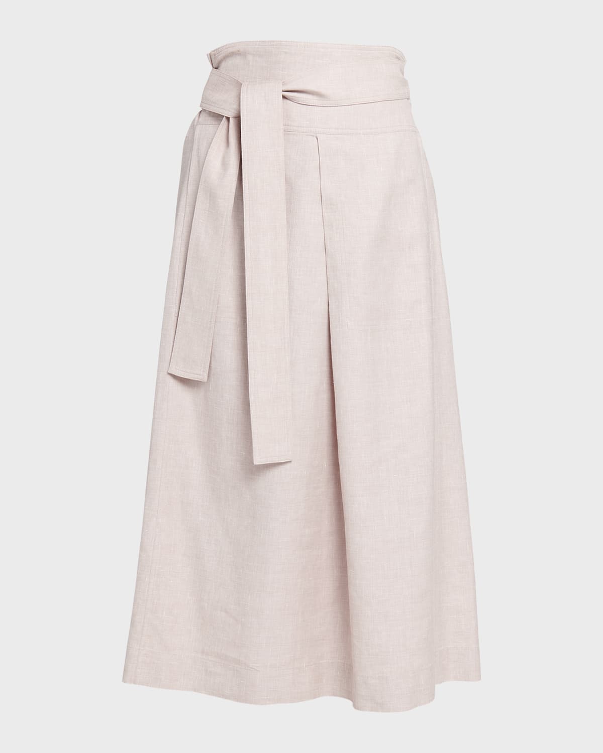 Loro Piana Ariel Spring Linen-Wool Belted Midi Skirt