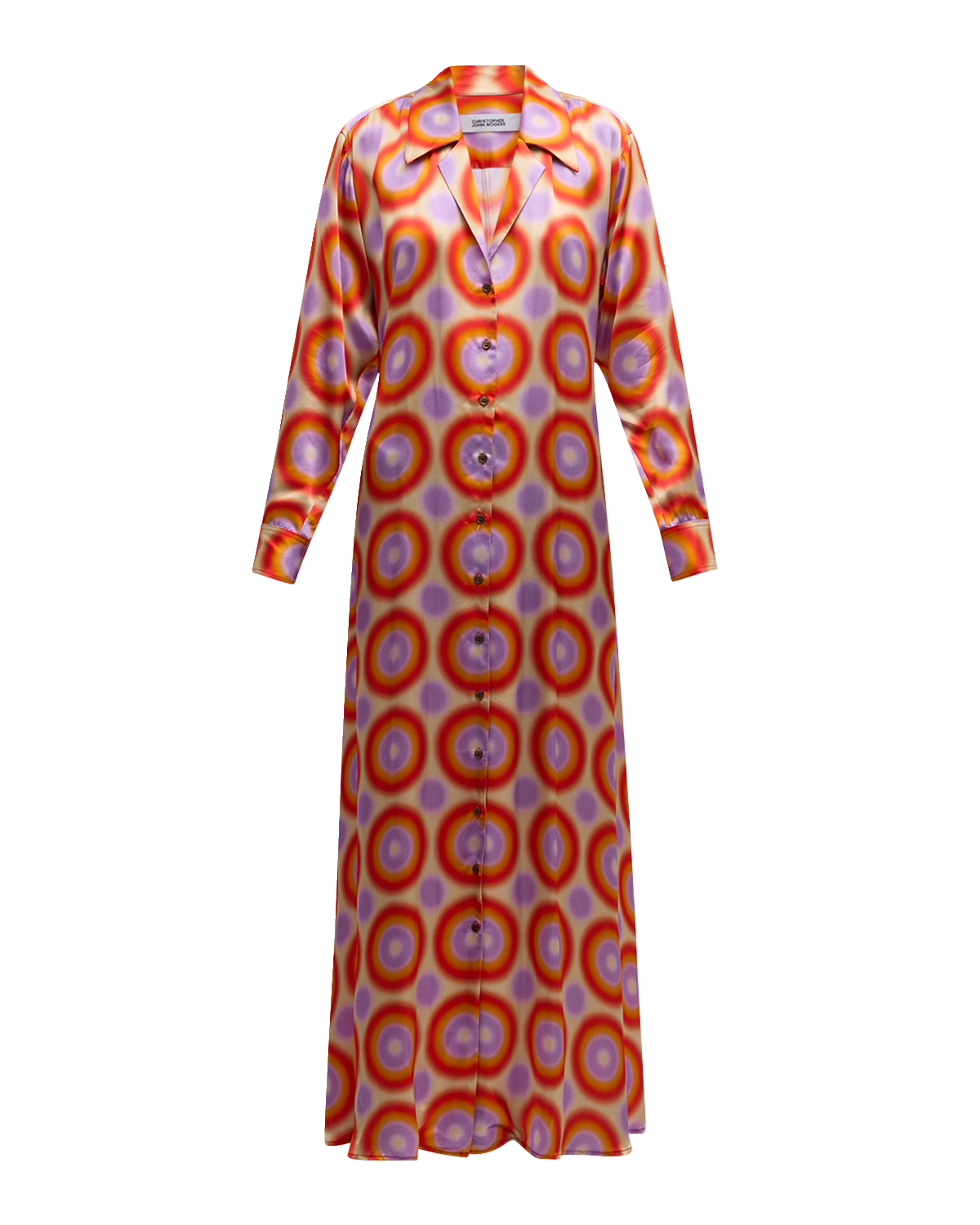 CHRISTOPHER JOHN ROGERS Groovy Dot Tie-Back Long-Sleeve Maxi Shirtdress