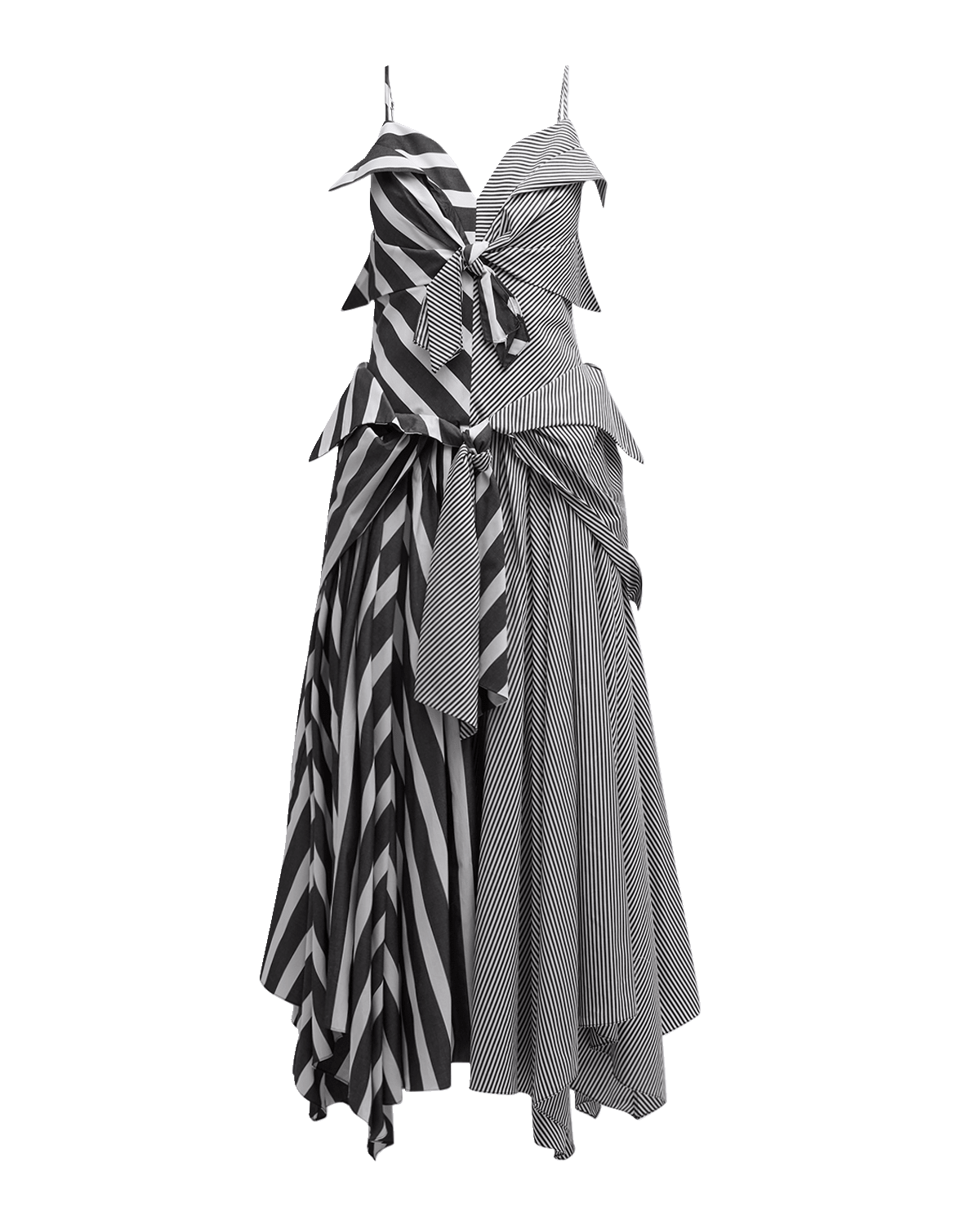 CHRISTOPHER JOHN ROGERS Striped Tie-Front Handkerchief Maxi Dress