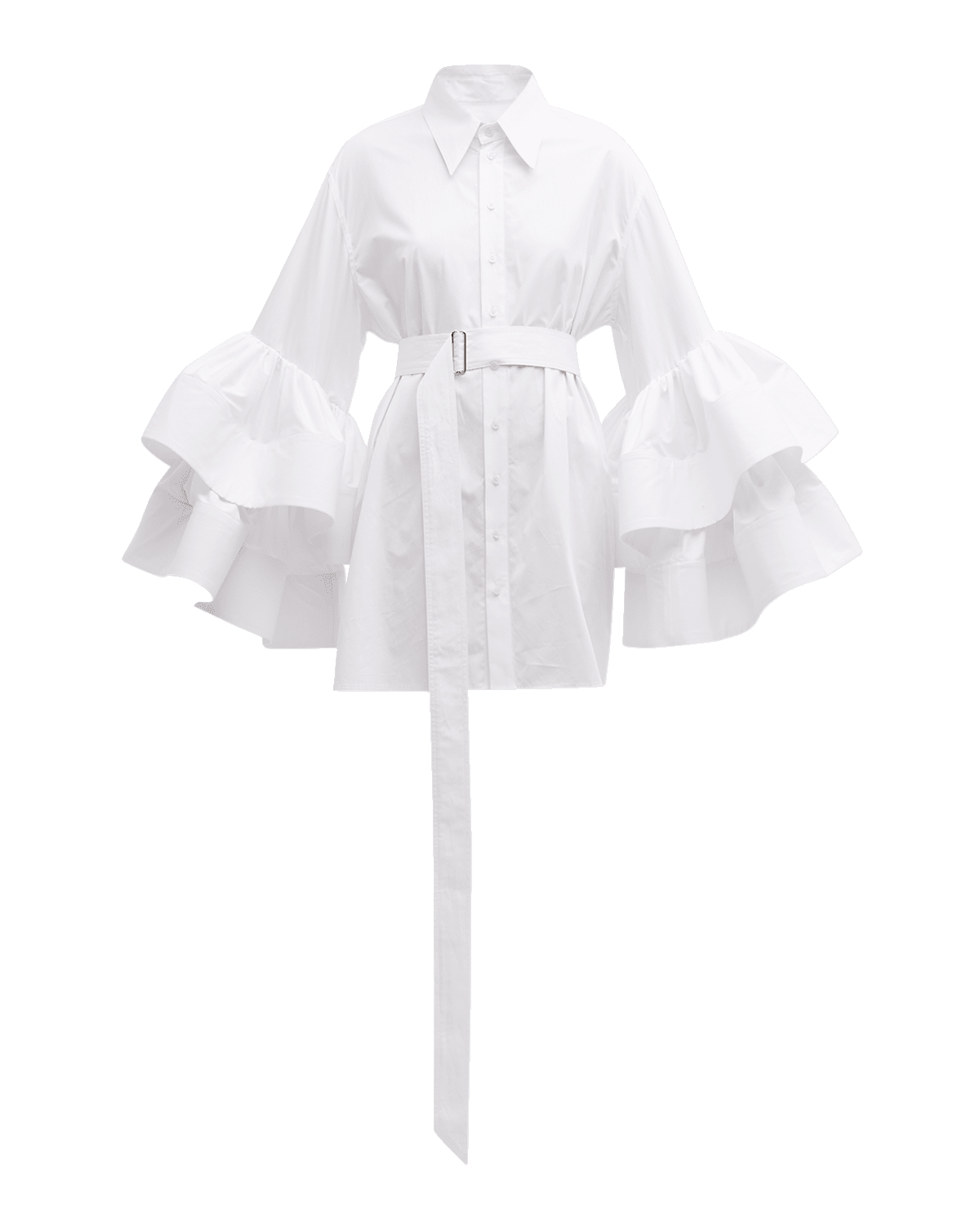 CHRISTOPHER JOHN ROGERS Belted Mini Shirtdress with Jumbo Ruffle Sleeves