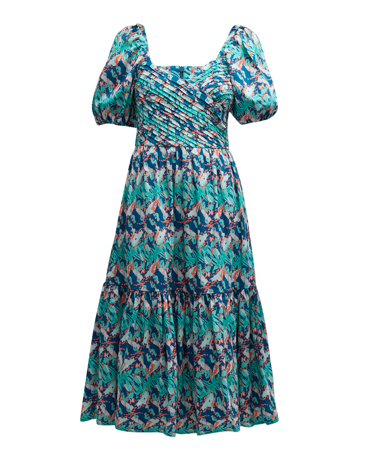 Atelier 17.56 Concordia Puff-Sleeve Abstract-Print Midi Dress