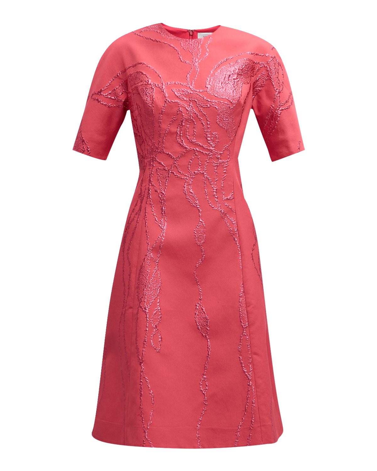 Rickie Freeman for Teri Jon Elbow-Sleeve Metallic Jacquard Midi Dress