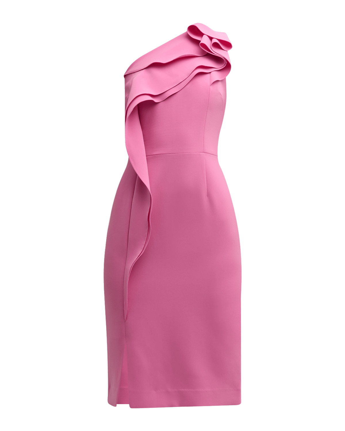 Rickie Freeman for Teri Jon Ruffle One-Shoulder Crepe Midi Dress