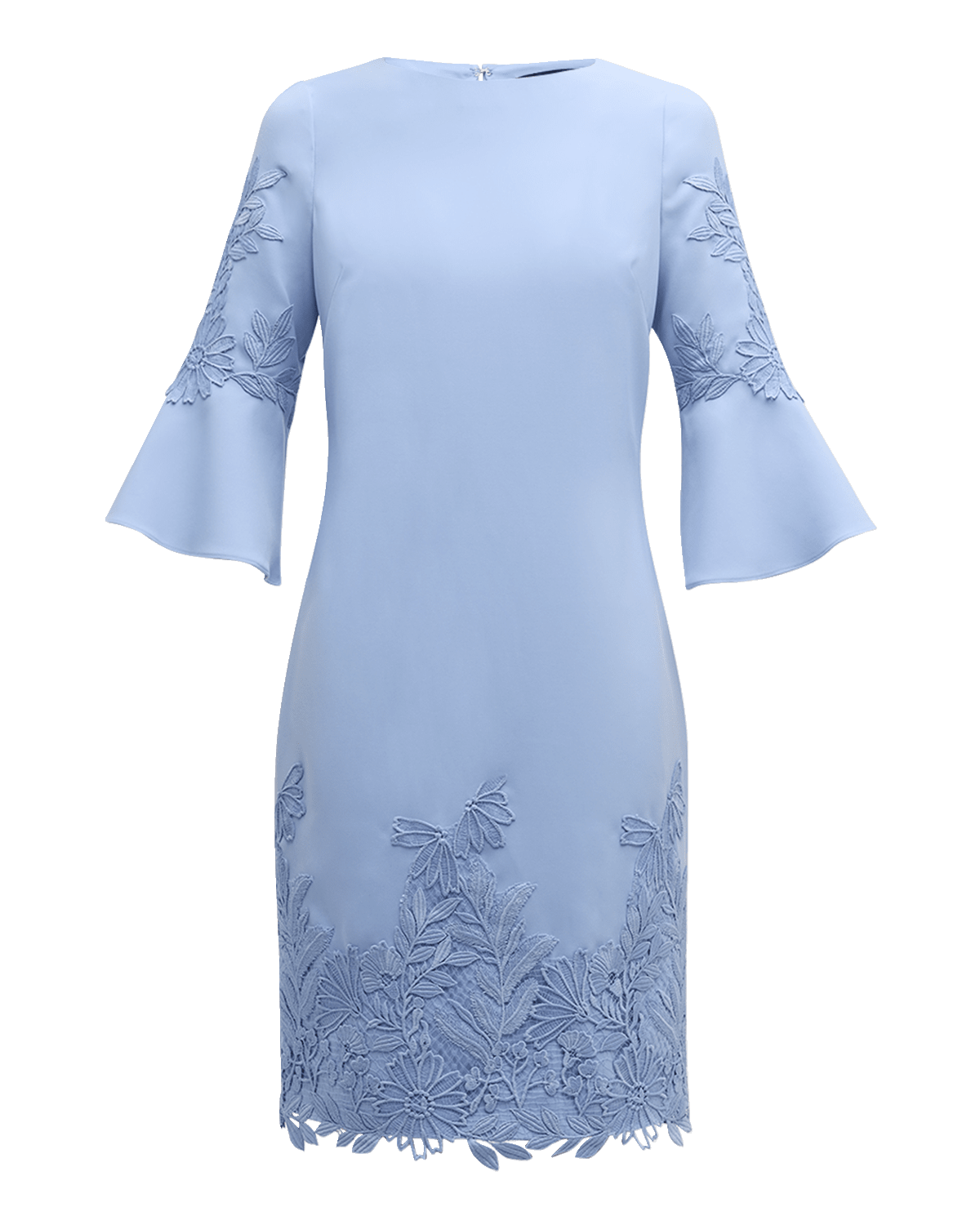 Rickie Freeman for Teri Jon Lace-Trim Bell-Sleeve Crepe Midi Dress