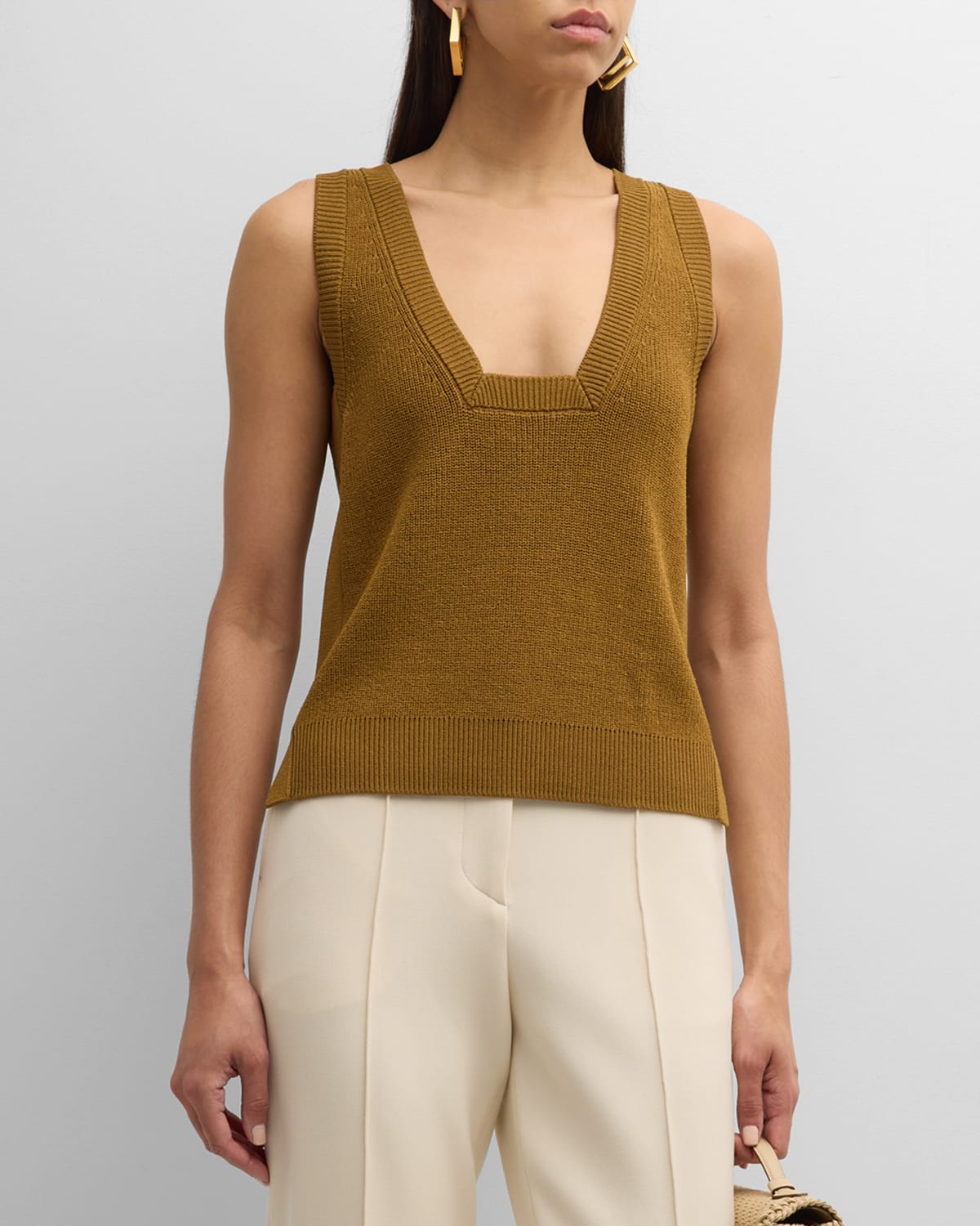 St. John Square-Neck Stretch Crepe Knit Tank Top