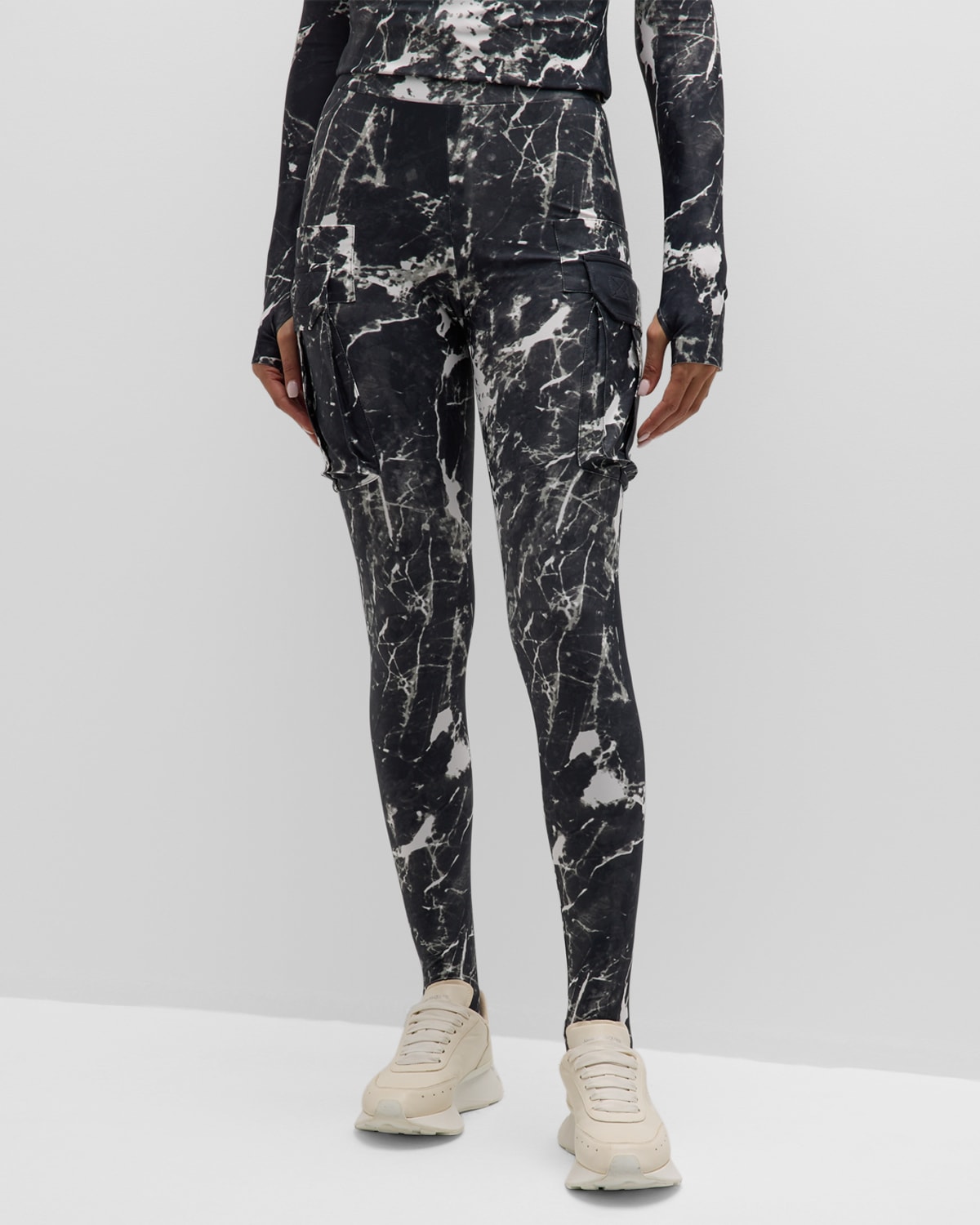 Norma Kamali Marble Printed Cargo Stirrup Leggings
