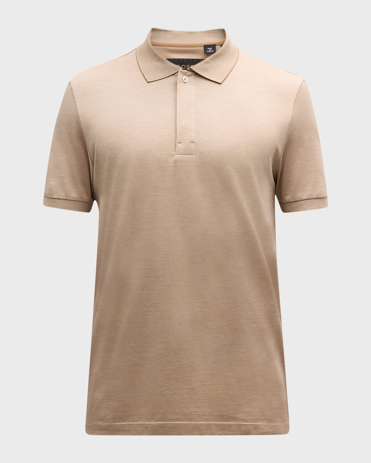 BOSS Camel Men's Cotton-Silk Micro-Stripe Polo Shirt
