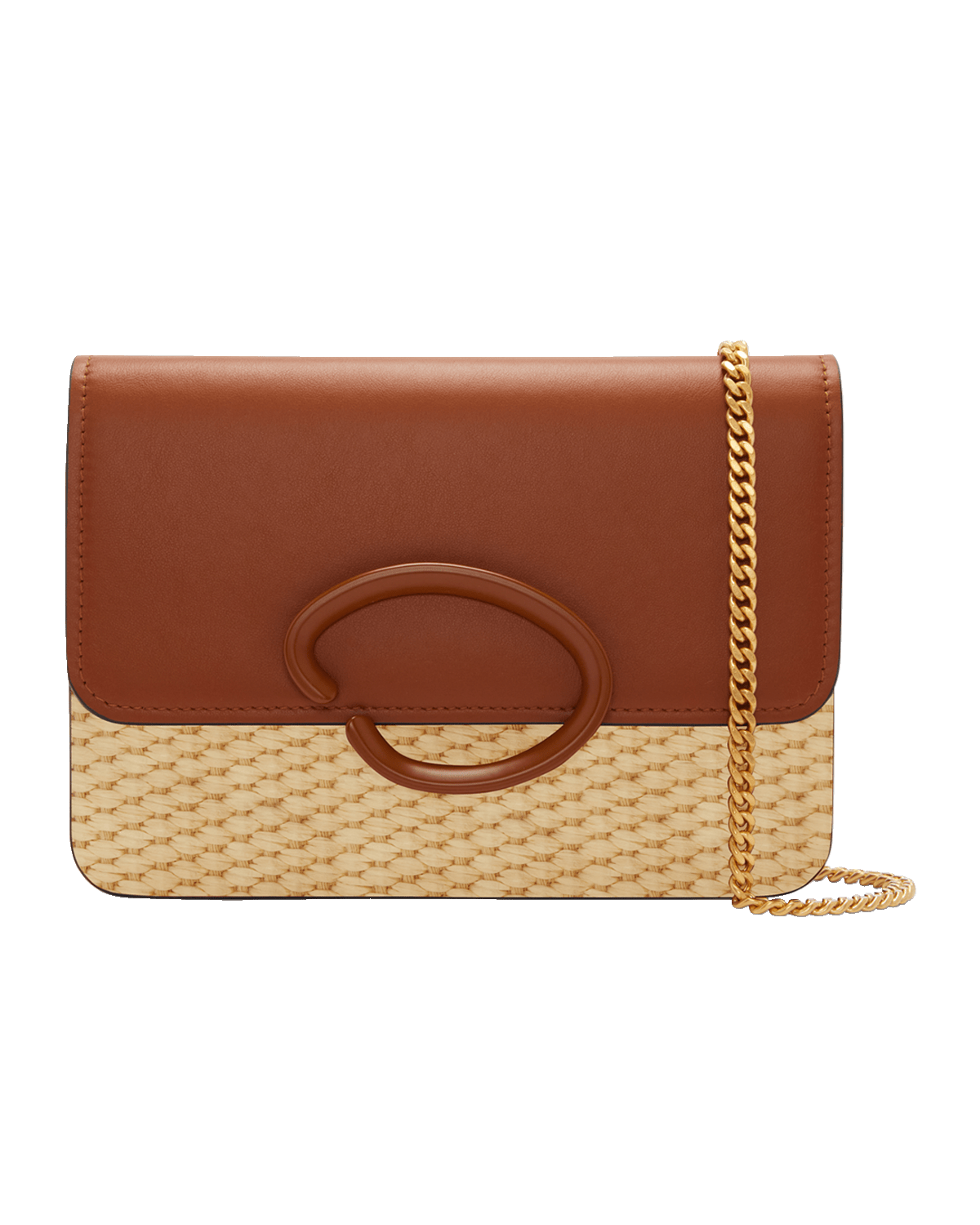 Oscar de la Renta O Pochette Leather & Raffia Shoulder Bag