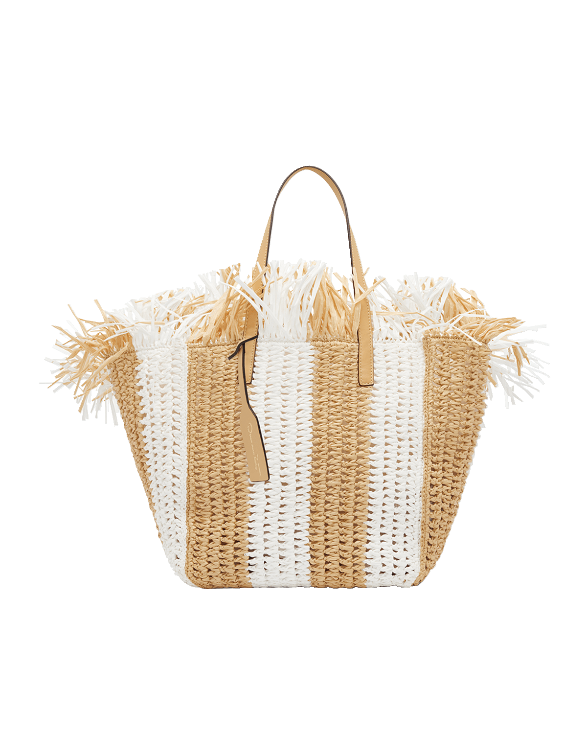 Oscar de la Renta Striped Raffia Square Tote Bag