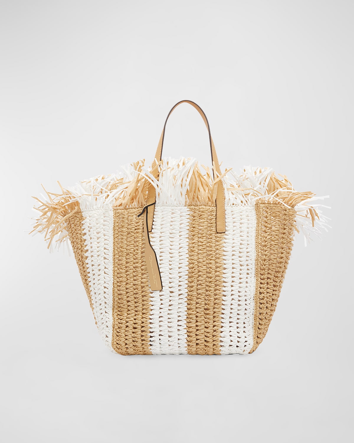 Oscar de la Renta Striped Raffia Square Tote Bag